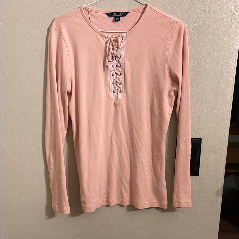 Vintage Ralph Lauren Pink Long Sleeve Tie Front Top